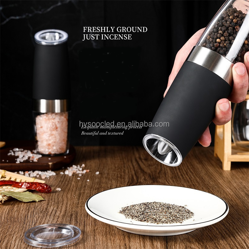 Stainless Steel Pepper Mill Electric Salt and Pepper Grinder with Bracket Gravity Kitchen Pepper Shaker Automatic Spice Mill