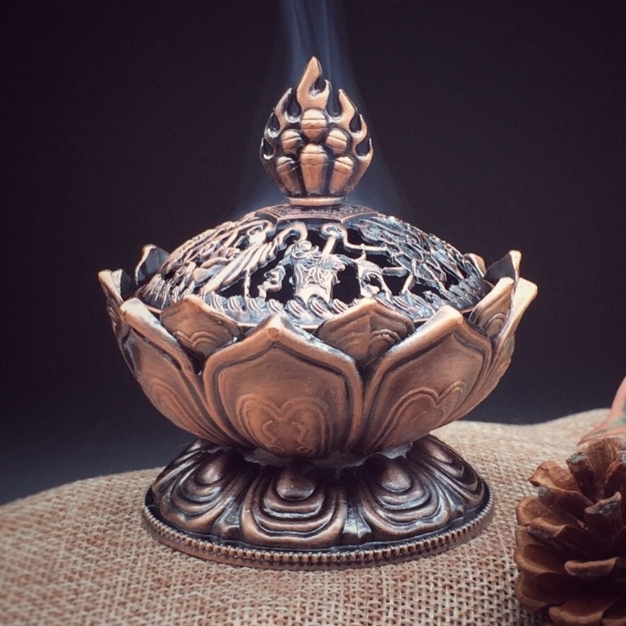 Metal incense holder burner lotus gold bronze rose gold lotus incense burner arabic mini  basics oud incense charcoal