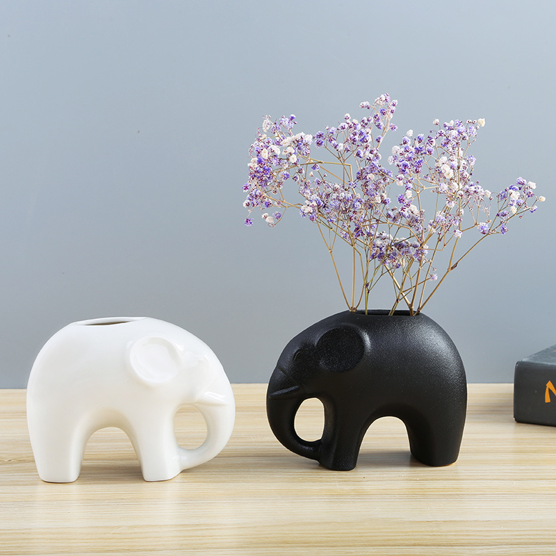 New creative ceramic floral elephant ornaments white porcelain succulent flower pot crafts vase nordic ornaments nordic vases