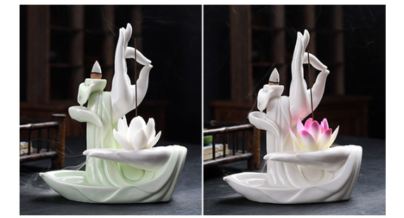 Backflow incense burner electric windproof waterfall holder white buddha hand lotus custom package incense & incense burners new