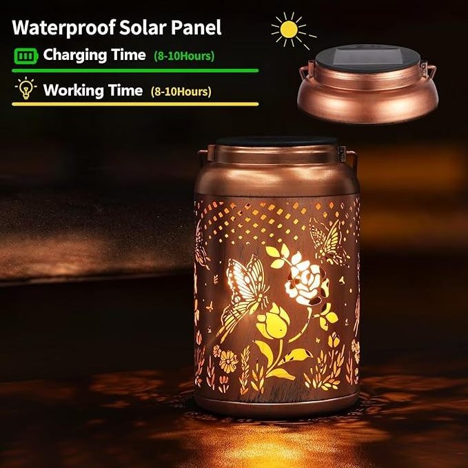 Solar Lanterns Outdoor Hanging Butterfly Decor Lantern waterproof hollow out retro metal decorative garden light for yard