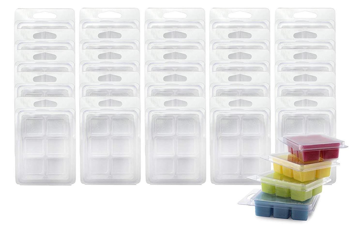 Wax Melt Clamshells Molds Clear Empty Plastic Cube Tray with Silicone Mat 4 Color Dyes for Wickless Wax Tart Cube Tray for Soap