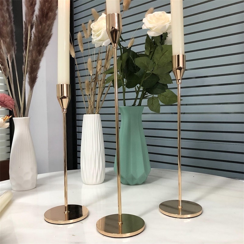 Modern Gold Long Stem Metal Candle Holder Tall Wedding Centerpiece 3Pcs/Set Chinese Style Metal Candle Holders Simple Golden