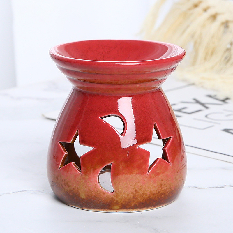 Creative Retro Crack Glaze Ceramic Essential Oil Lamps Aroma Burner for Home Decor Smell Removing Censer Star Candle Warmer Lamp