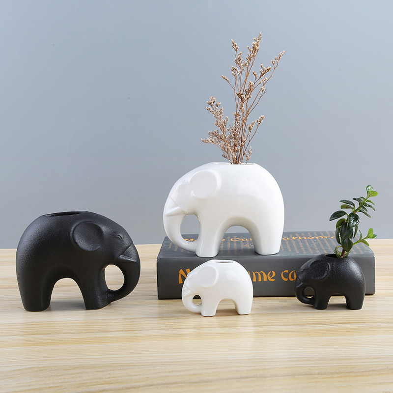 New creative ceramic floral elephant ornaments white porcelain succulent flower pot crafts vase nordic ornaments nordic vases