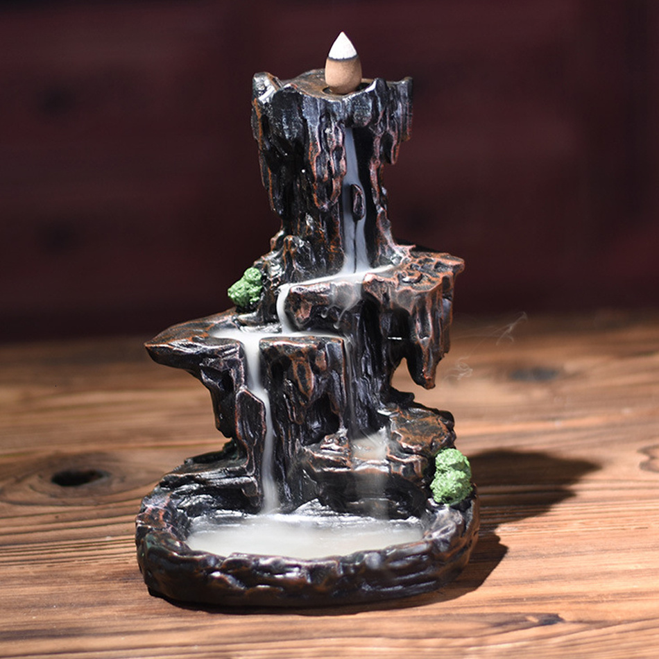 Ceramic Backflow Incense Holder 2 Sides Waterfall Incense Burner Waterfall Fountain Navy black custom Aromatherapy Ornament