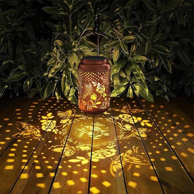 Solar Lanterns Outdoor Hanging Butterfly Decor Lantern waterproof hollow out retro metal decorative garden light for yard