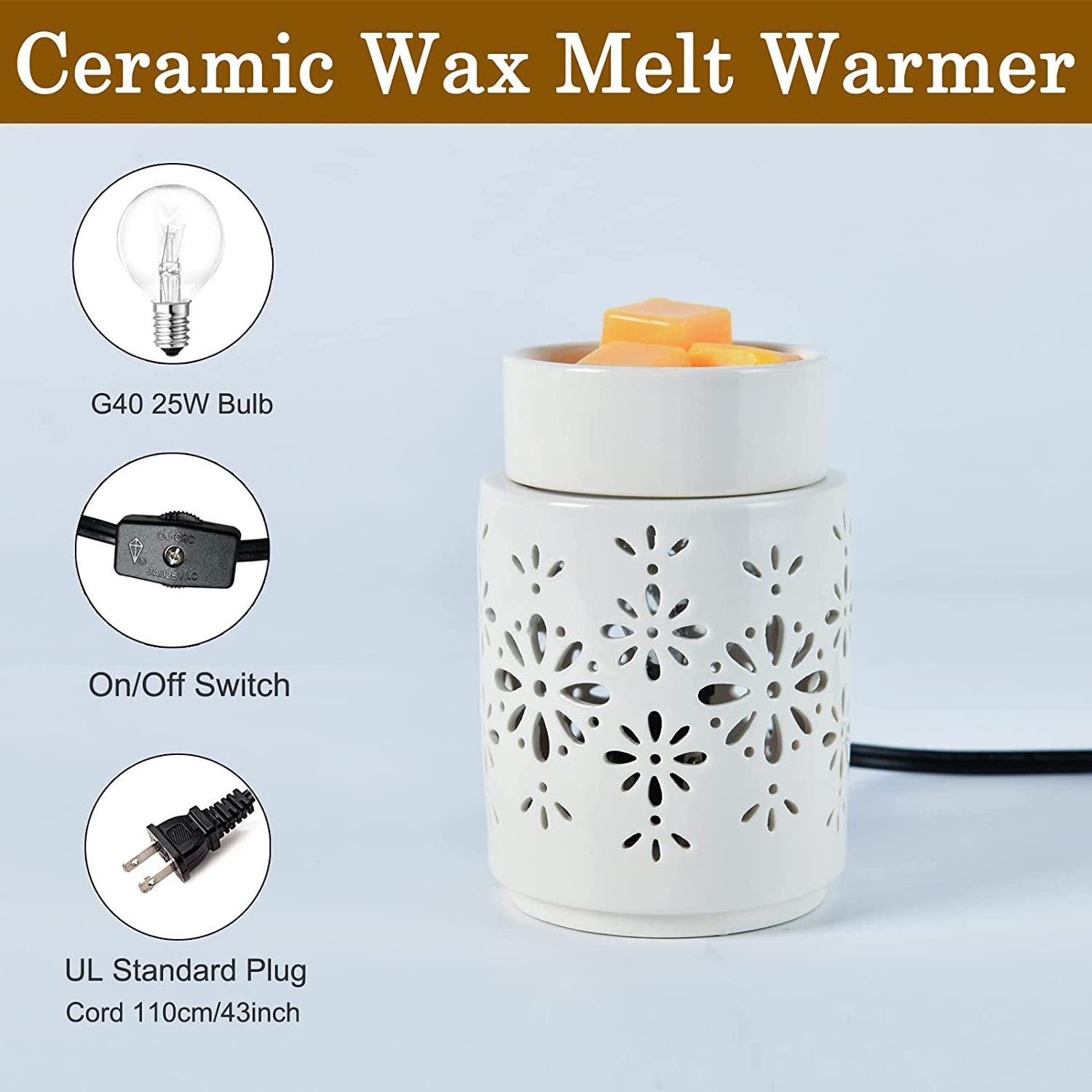 LANBORUI Vajillas de Porcelana Ceramic Electric Wax Melt Warmer Scent Diffuser Ceramic Fragrance Wax Melts Warmer Air Fresher