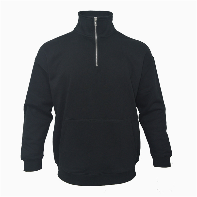 Custom Logo Men's Black Long Sleeve Half Zip up hoodies  Kangaroo Pocket 1/4 Zip up Pullover Sweatshirts