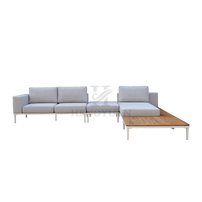 Factory Direct Garden Patio Fabric White Teak Wooden Lounge Outdoor Sectional Furniture Sofa Set