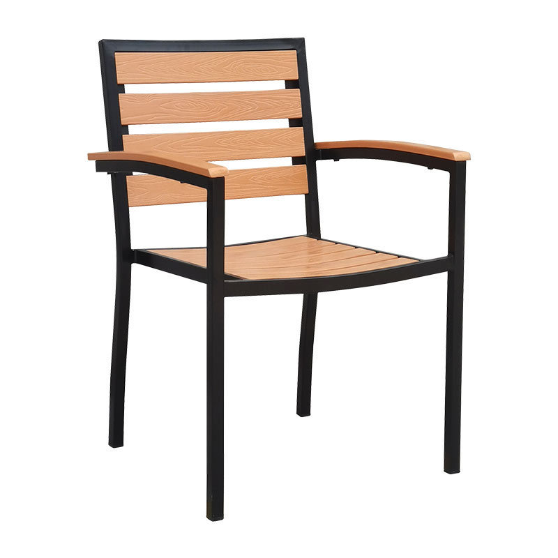 Modern Simple Camping Patio Restaurant Wood Plastic Composites Steel Outdoor Metal Chair