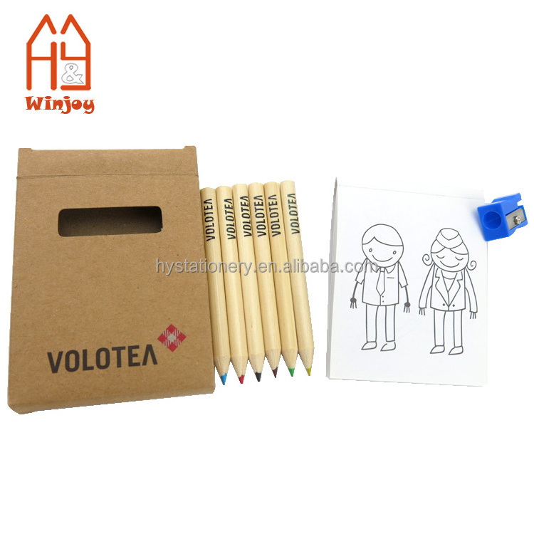 Custom Mini Stationery Color Pencils Drawing Wood Color Pencil With Coloring Paper Cards And Sharpener For Kids