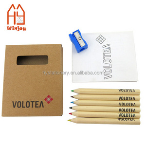 Custom Mini Stationery Color Pencils Drawing Wood Color Pencil With Coloring Paper Cards And Sharpener For Kids