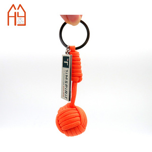 Self Defense Ball Assorted Color Monkey Fist Keychain With Embossed Logo Metal Charm Security Protecting Round Rope