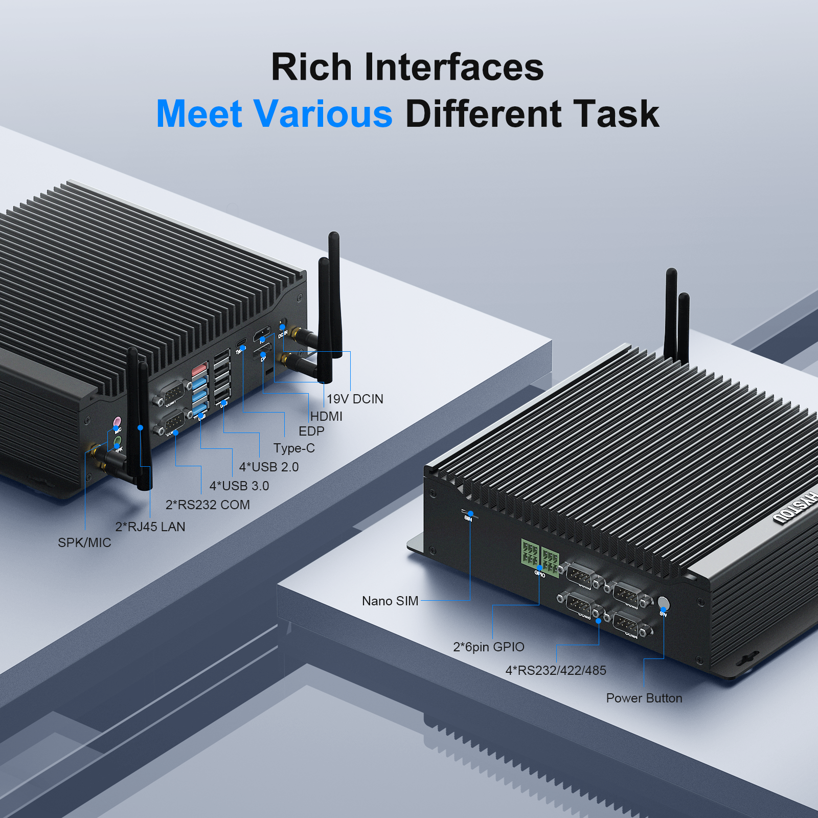 HYSTOU Factory Desktop Computer Intel Core i5 10310U Dual DDR4 GPIO 6 COM Triple Display Industrial Fanless Mini PC