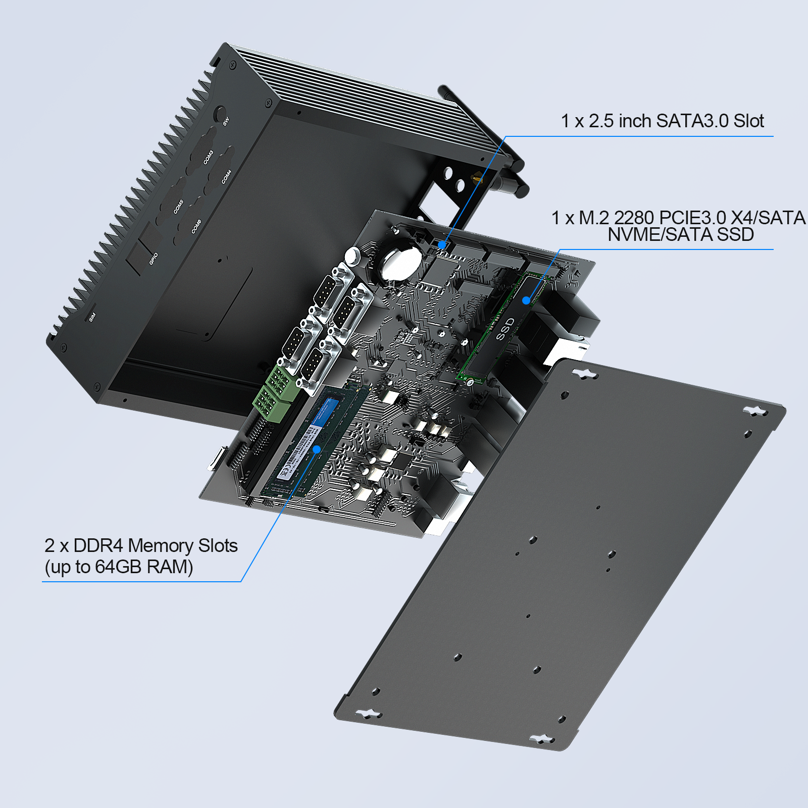 HYSTOU Factory Desktop Computer Intel Core i5 10310U Dual DDR4 GPIO 6 COM Triple Display Industrial Fanless Mini PC