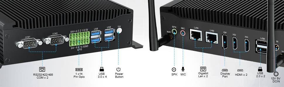 Industrial Mini PC GPIO RAM DDR4 64GB Intel Core i3 i5 i7 Dual LAN Fanless Desktop Mini Computer