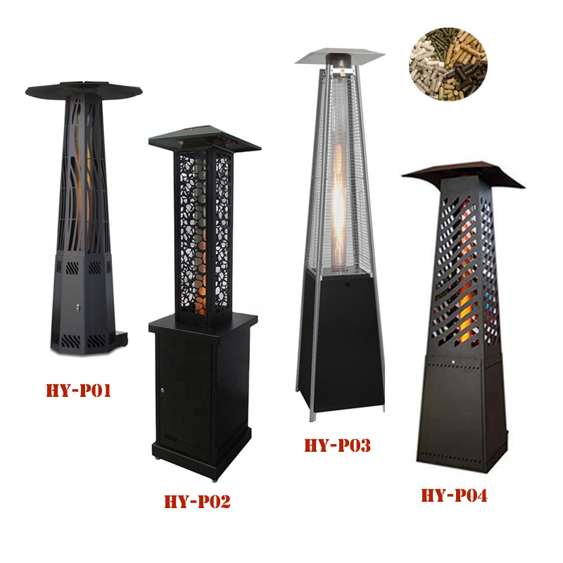 Hot Sell 14KW Outdoor Stainless Steel pyramid wood pellet Patio stoves real flame pellet heater patio heaters