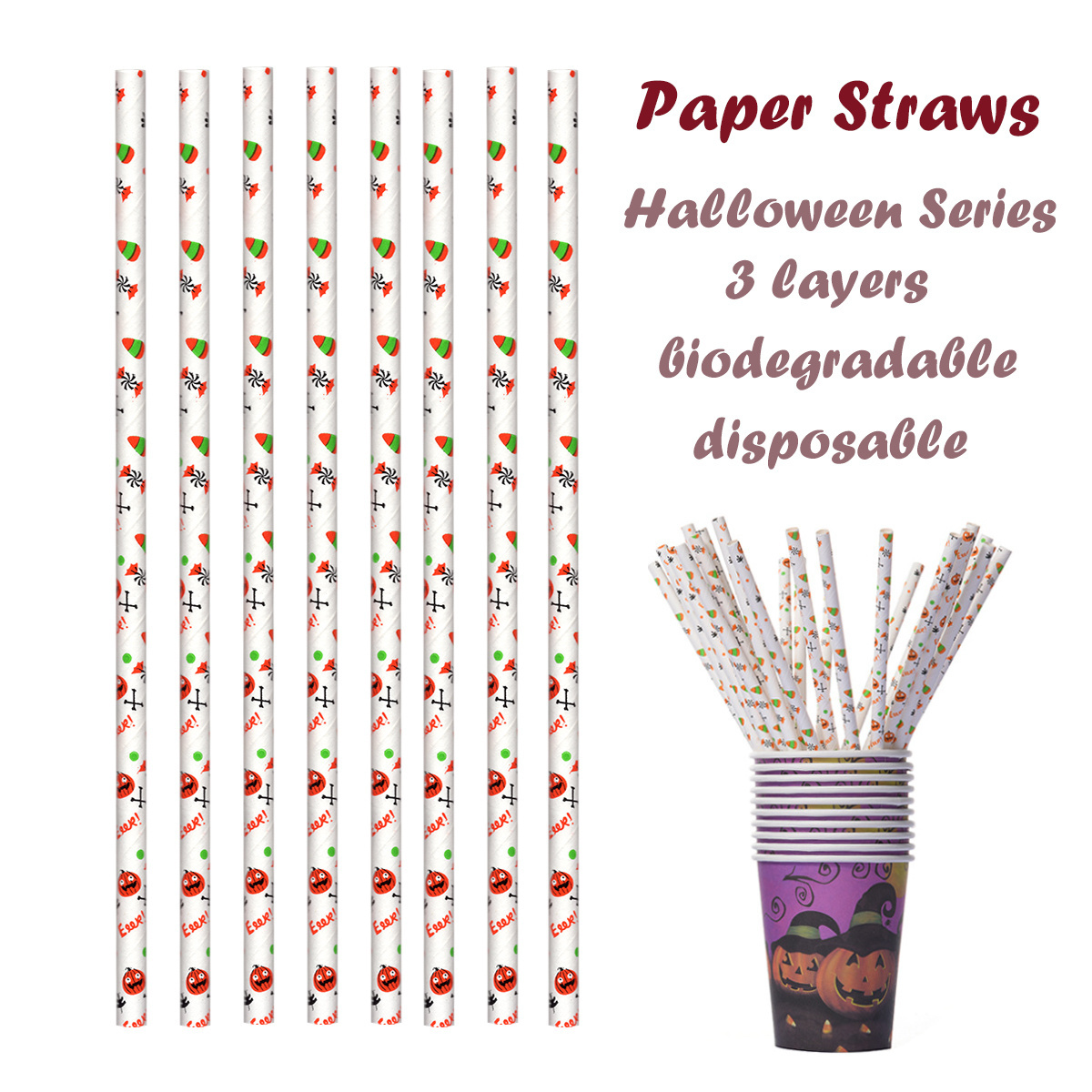 High Quality Party Supplies Eco Friendly Biodegradable Halloween Themed Spider Straw Disposable Paper Straws