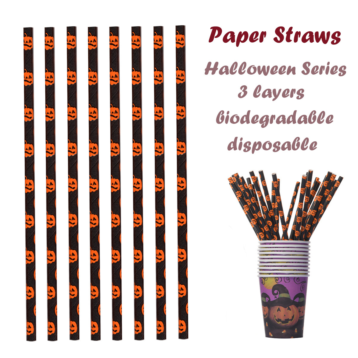 High Quality Party Supplies Eco Friendly Biodegradable Halloween Themed Spider Straw Disposable Paper Straws