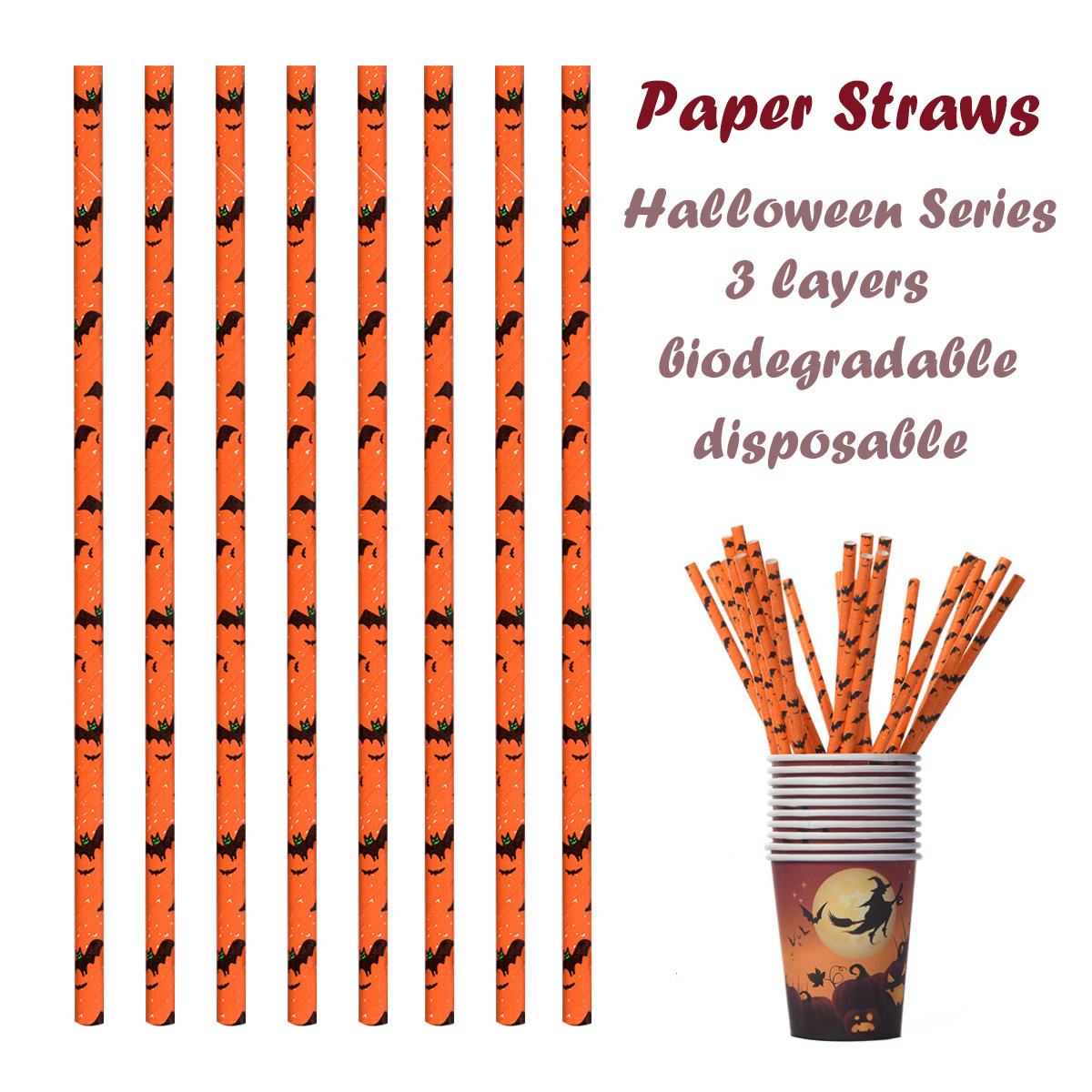 High Quality Party Supplies Eco Friendly Biodegradable Halloween Themed Spider Straw Disposable Paper Straws