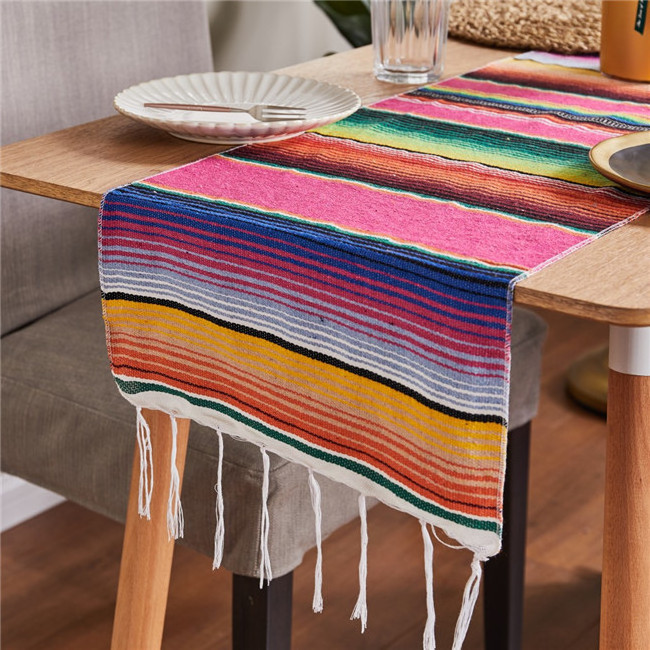 S4749 new 2019 striped patterns rainbow party fringe tablecloth serape table runners cotton mexican picnic blankets in bulk