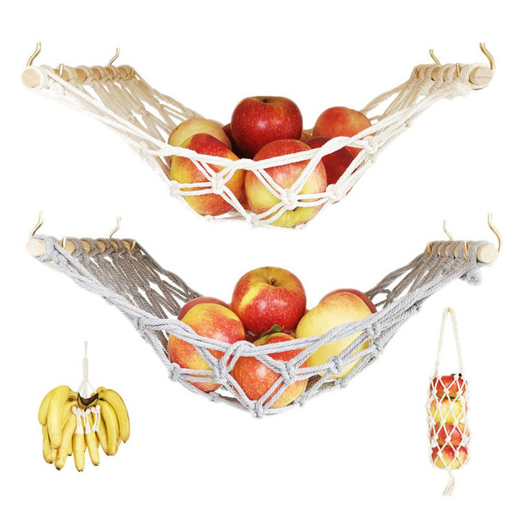 2022 New customized Macrame Fruit Hammock For Kitchen Under Cabinet Produce Veggie Banana Hammock Fruit Holder Net W1384