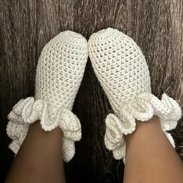 F-2625 hand woven knit crochet socks wholesale slipper floor foot socks custom girls ruffle trim socks with high quality