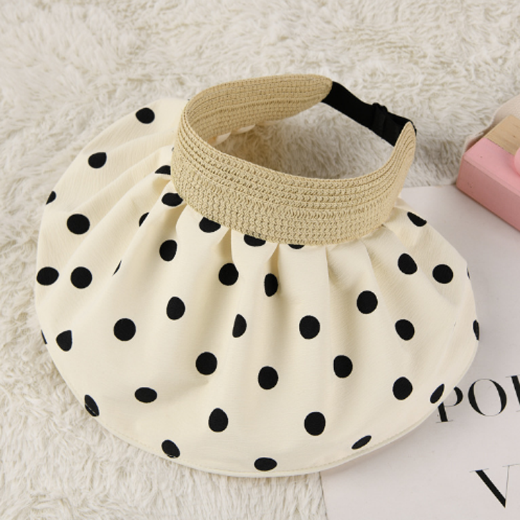 F-1183 spring summer 2023 Polka Dot beach sun hat visor uv protection foldable sun hat women lady fashion open top straw hat