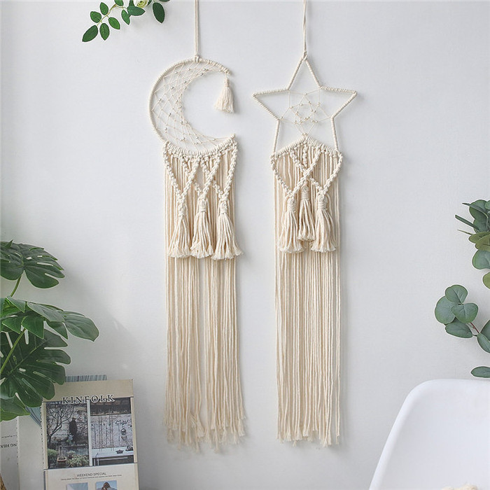 2022 New customized Star Moon Dream Catchers Wall Decor Woven Macrame Wall Hanging Boho Decor for Bedroom Living W1286