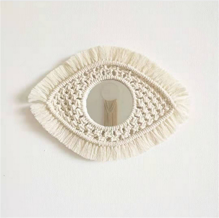 S7027 Macrame Wall Mirror Evil Eye Mirror Decorative Hanging Mirrors for Apartment Bedroom Baby Nursery Home Decor