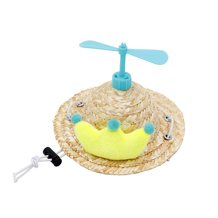 2022 new fashion summer pet dog straw beach hat helicopter hat for dog propeller hat W2269