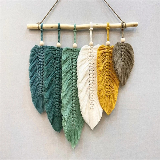 New customized Macrame Leaf Wall Hanging Handmade Wall Hanging With Leaves Macrame Headboard Decor W9216