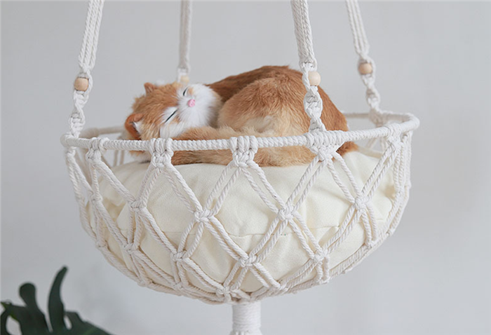 SZ244 Fashion Cat Lover Gifts Indoor Cat Bed Swing Nest Wall Hanging Macrame Hanging Cat Hammock with Washed Cotton Mat