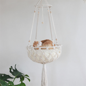 SZ244 Fashion Cat Lover Gifts Indoor Cat Bed Swing Nest Wall Hanging Macrame Hanging Cat Hammock with Washed Cotton Mat