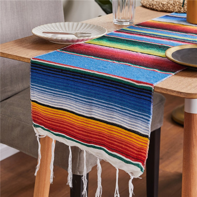 S4749 new 2019 striped patterns rainbow party fringe tablecloth serape table runners cotton mexican picnic blankets in bulk