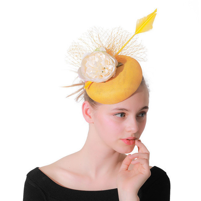 S4617 new 2019 hair headpiece cambric sinamay tea party pillbox arrow yellow derby ladies wedding hats and fascinators for women