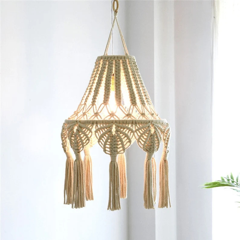 New fashion Macrame Hanging Lantern Boho Pendant Lamp Tassel Chandelier for Wedding W1963