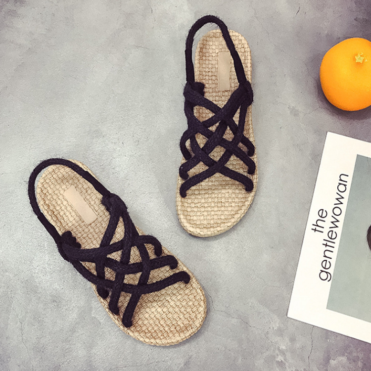 F-1893 new roman flat hemp rope sandals braided summer macrame sandal 2023 beach shoes for women wholesale