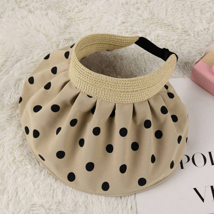 F-1183 spring summer 2023 Polka Dot beach sun hat visor uv protection foldable sun hat women lady fashion open top straw hat