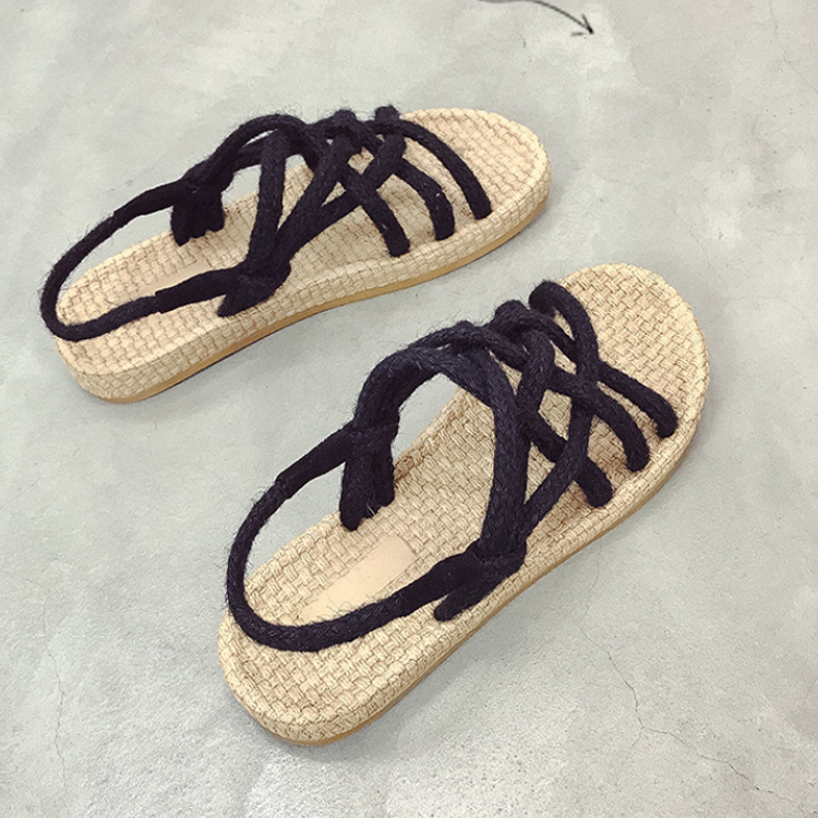 F-1893 new roman flat hemp rope sandals braided summer macrame sandal 2023 beach shoes for women wholesale