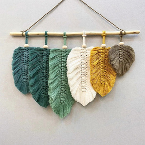 New customized Macrame Leaf Wall Hanging Handmade Wall Hanging With Leaves Macrame Headboard Decor W9216