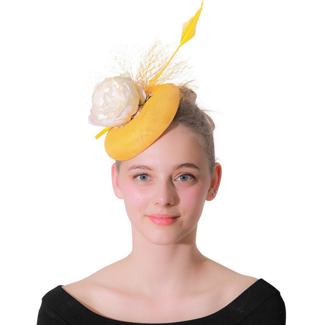 S4617 new 2019 hair headpiece cambric sinamay tea party pillbox arrow yellow derby ladies wedding hats and fascinators for women