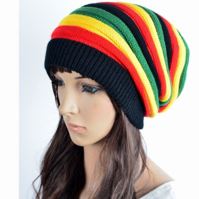 S2213 hot sale crochet pattern Jamaica striped knitted free rasta hats wholesale