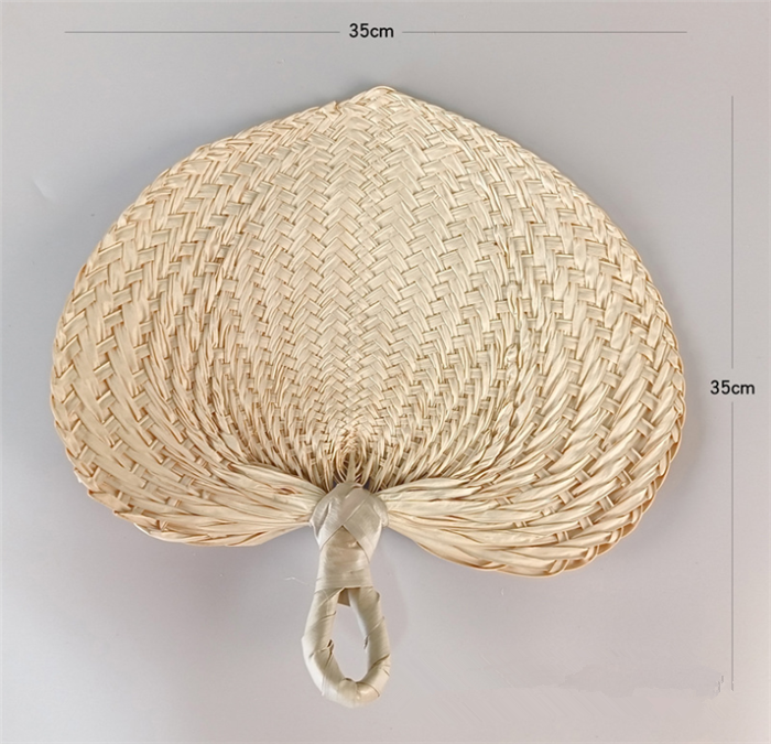 SZ292 New 2023 Ready to Ship Vintage Handwoven Natural Bamboo Raffia Fan Summer Handmade Natural Buri Palm Leaf Hand Fans