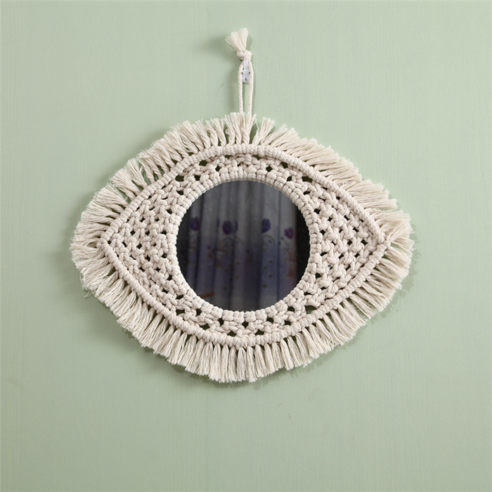 S7027 Macrame Wall Mirror Evil Eye Mirror Decorative Hanging Mirrors for Apartment Bedroom Baby Nursery Home Decor