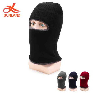 F4353 new men women chunky one hole knit balaclava hat crochet mask beanie robber hat with fleece lining