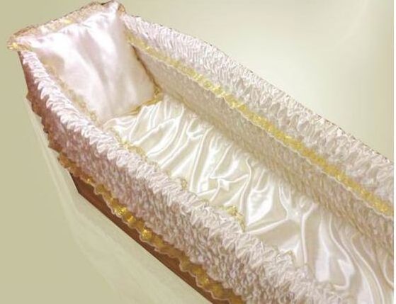 F33#French style custom casket pillow covering 2piece set coffin interior lining with gloden lace decoration for funeral useful