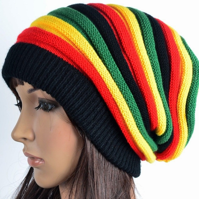 S2213 hot sale crochet pattern Jamaica striped knitted free rasta hats wholesale