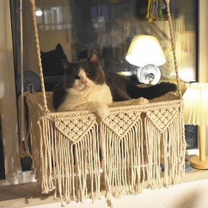 New fashion Comfy Cat Window Perch Macrame Cat Hammock for Wall Boho Cat Shelf W1923